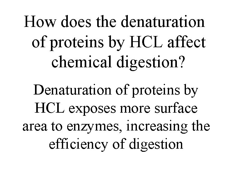 How does the denaturation of proteins by HCL affect chemical digestion? Denaturation of proteins