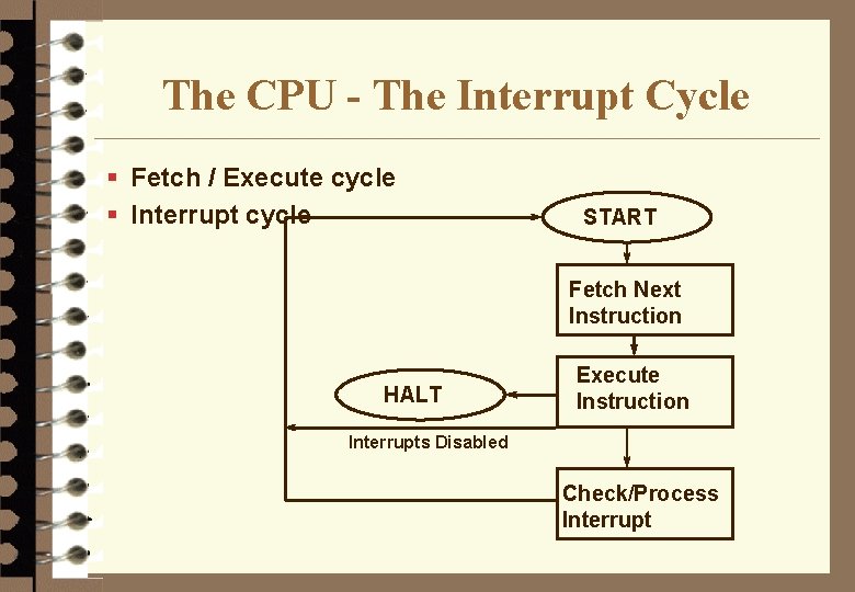 The CPU - The Interrupt Cycle § Fetch / Execute cycle § Interrupt cycle