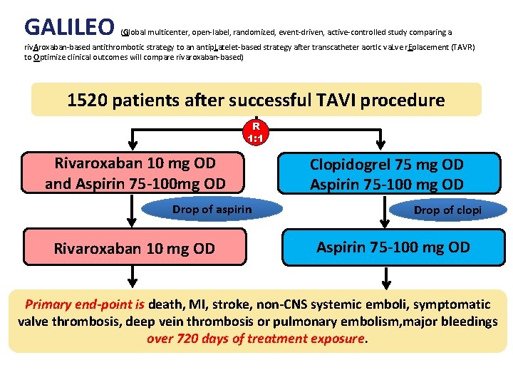 GALILEO (Global multicenter, open-label, randomized, event-driven, active-controlled study comparing a riv. Aroxaban-based antithrombotic strategy