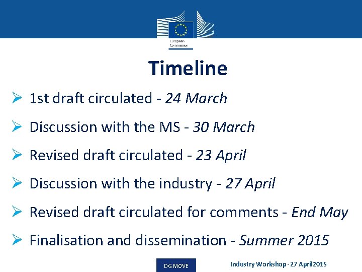 Timeline Ø 1 st draft circulated - 24 March Ø Discussion with the MS