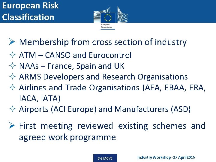 European Risk Classification Ø Membership from cross section of industry ² ATM – CANSO