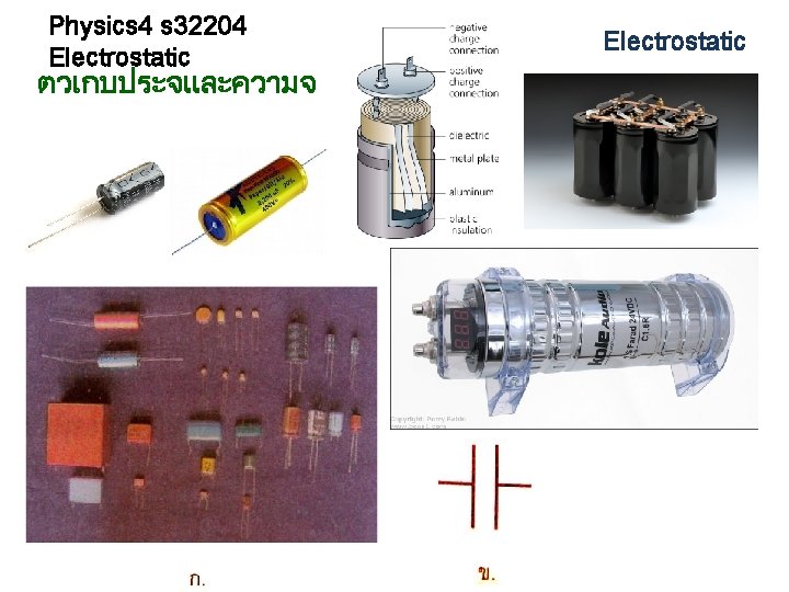 Physics 4 s 32204 Electrostatic ตวเกบประจและความจ Electrostatic 