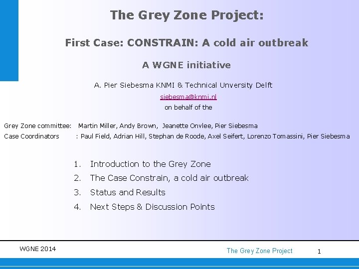 The Grey Zone Project: First Case: CONSTRAIN: A cold air outbreak A WGNE initiative