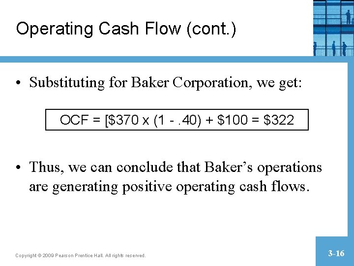 Operating Cash Flow (cont. ) • Substituting for Baker Corporation, we get: OCF = Operating Cash Flow (cont. ) • Substituting for Baker Corporation, we get: OCF =