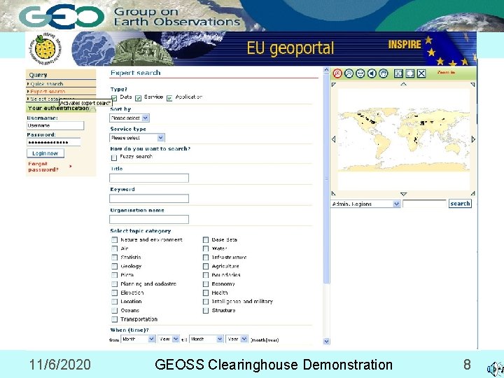 Example: GEO Connections 11/6/2020 GEOSS Clearinghouse Demonstration 8 