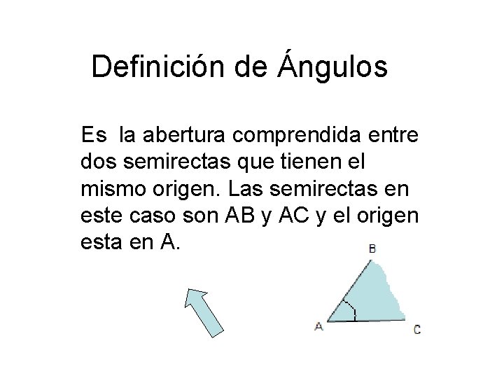 Definición de Ángulos Es la abertura comprendida entre dos semirectas que tienen el mismo
