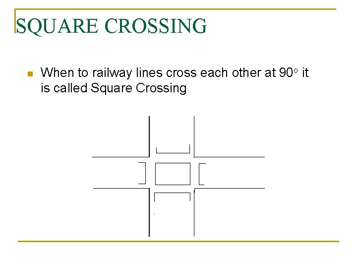 SQUARE CROSSING n When to railway lines cross each other at 90 o it