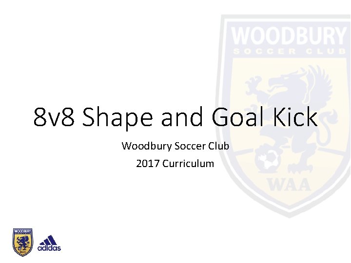 8 v 8 Shape and Goal Kick Woodbury Soccer Club 2017 Curriculum 