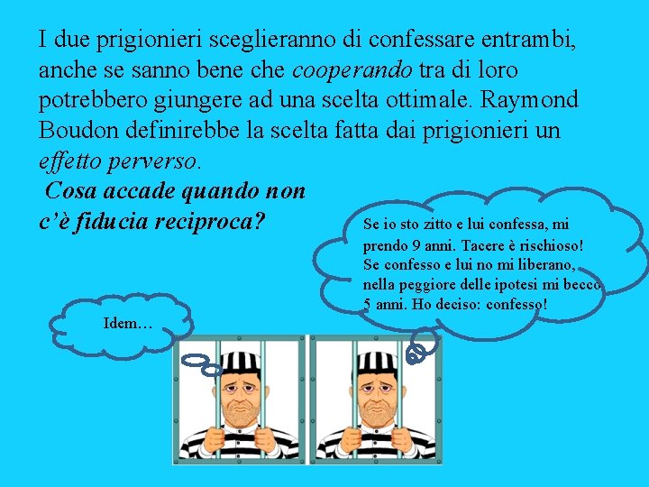 I due prigionieri sceglieranno di confessare entrambi, anche se sanno bene che cooperando tra I due prigionieri sceglieranno di confessare entrambi, anche se sanno bene che cooperando tra