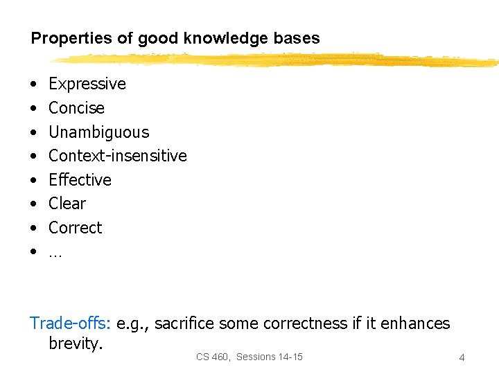 Properties of good knowledge bases • • Expressive Concise Unambiguous Context-insensitive Effective Clear Correct