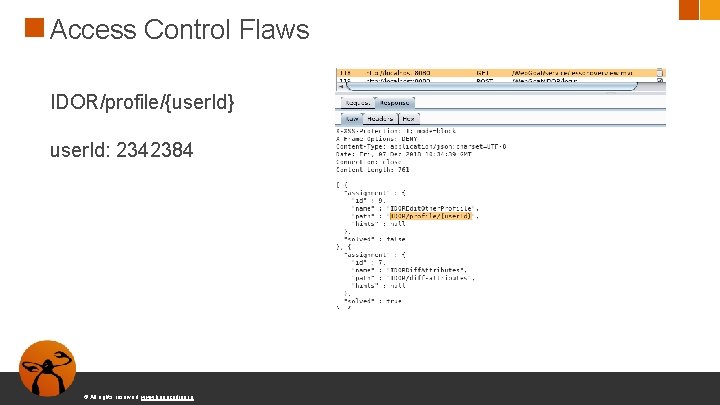Access Control Flaws IDOR/profile/{user. Id} user. Id: 2342384 © All rights reserved. www. keepcoding.