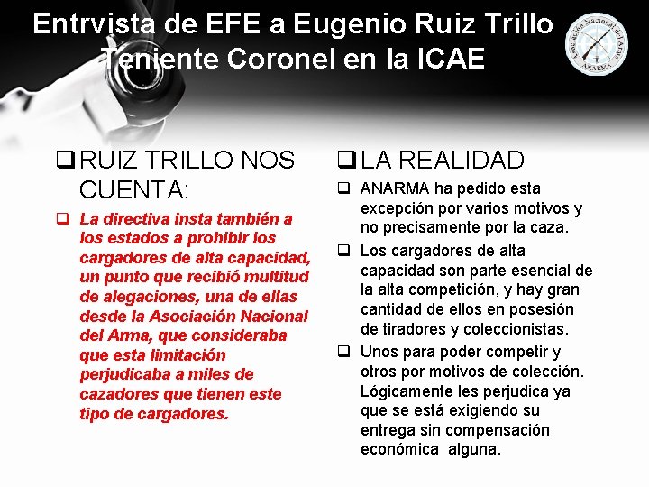 Entrvista de EFE a Eugenio Ruiz Trillo Teniente Coronel en la ICAE q RUIZ