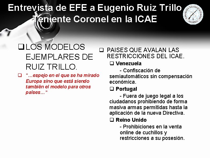 Entrevista de EFE a Eugenio Ruiz Trillo Teniente Coronel en la ICAE q LOS