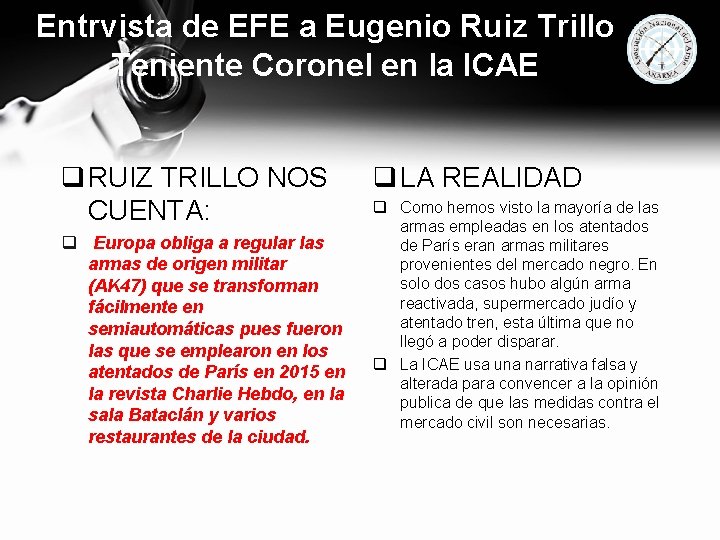 Entrvista de EFE a Eugenio Ruiz Trillo Teniente Coronel en la ICAE q RUIZ