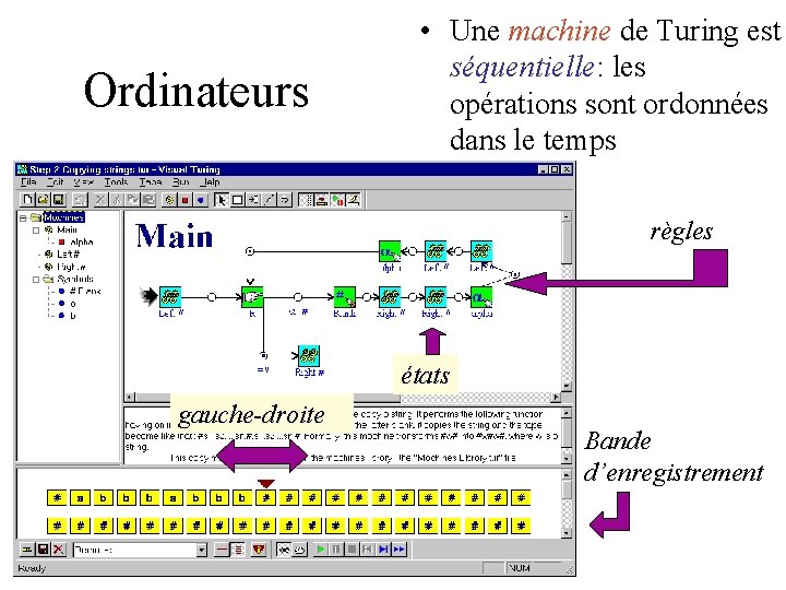 Ordinateurs • Une machine de Turing est séquentielle: les opérations sont ordonnées dans le Ordinateurs • Une machine de Turing est séquentielle: les opérations sont ordonnées dans le