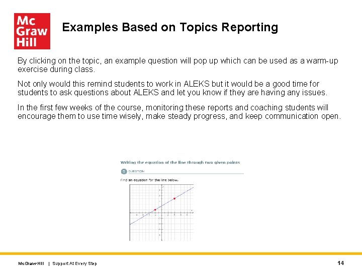 Examples Based on Topics Reporting By clicking on the topic, an example question will