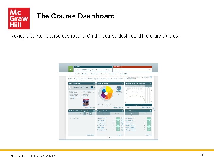 The Course Dashboard Navigate to your course dashboard. On the course dashboard there are