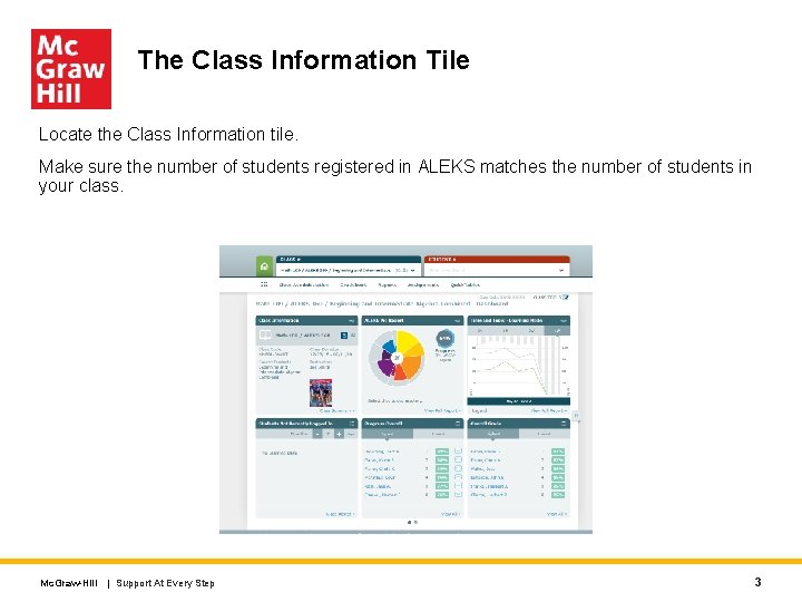 The Class Information Tile Locate the Class Information tile. Make sure the number of