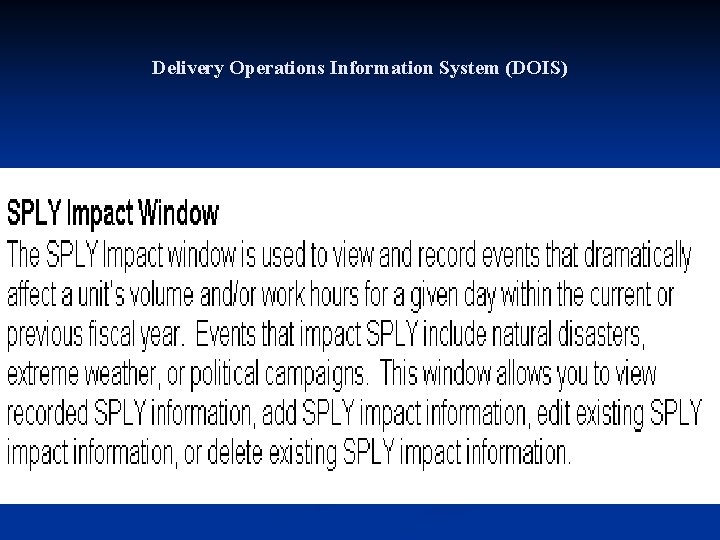 Delivery Operations Information System (DOIS) 