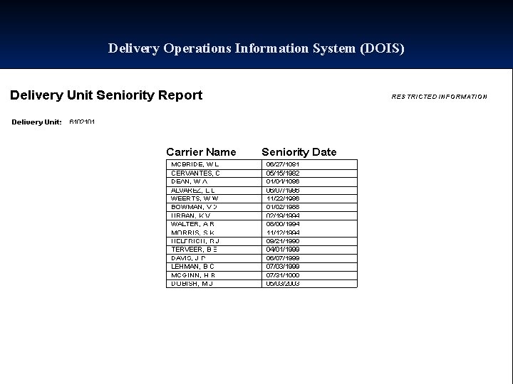 Delivery Operations Information System (DOIS) 