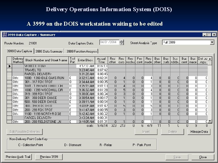 Delivery Operations Information System (DOIS) A 3999 on the DOIS workstation waiting to be