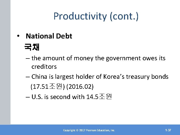 Productivity (cont. ) • National Debt 국채 – the amount of money the government