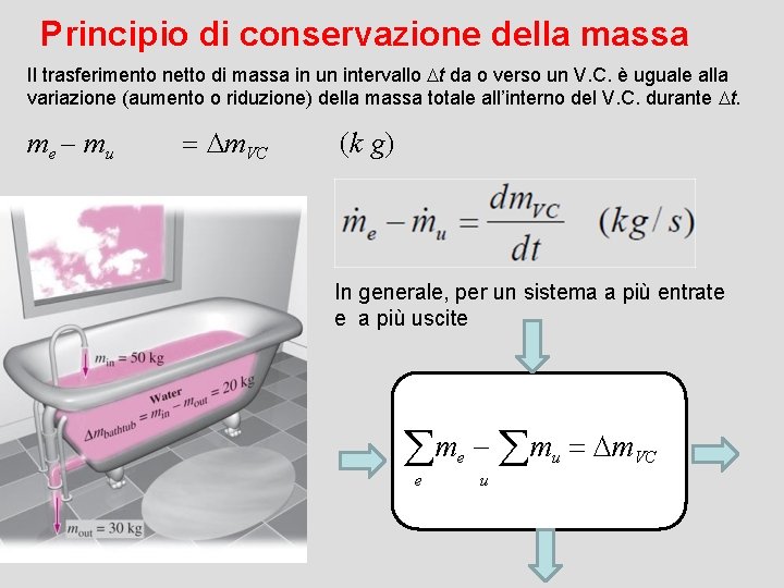 Principio di conservazione della massa Il trasferimento netto di massa in un intervallo t