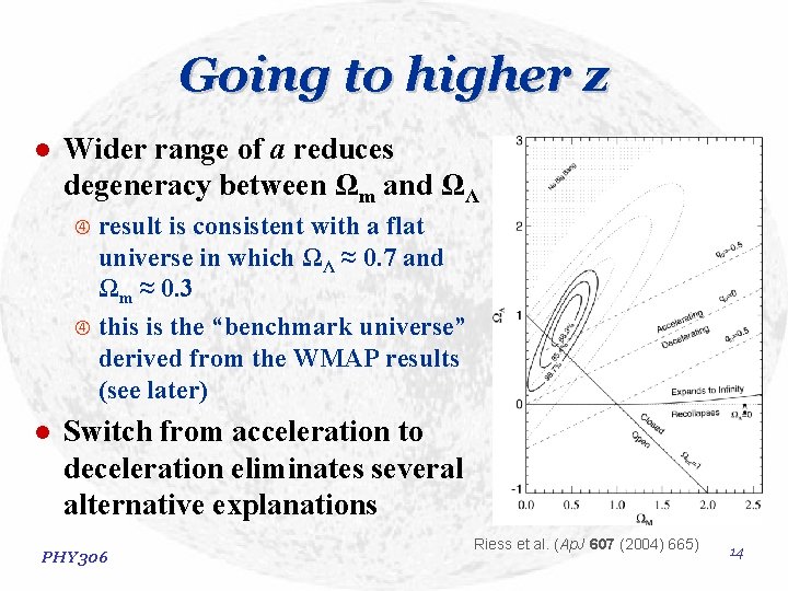 Going to higher z l Wider range of a reduces degeneracy between Ωm and Going to higher z l Wider range of a reduces degeneracy between Ωm and