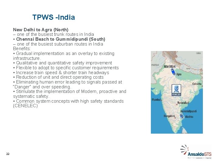 TPWS -India New Delhi to Agra (North) – one of the busiest trunk routes