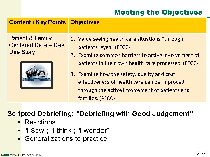 Meeting the Objectives Content / Key Points Objectives Patient & Family 1. Value seeing
