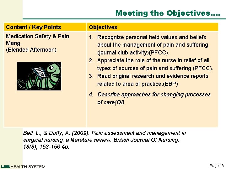 Meeting the Objectives…. Content / Key Points Objectives Medication Safety & Pain Mang. (Blended