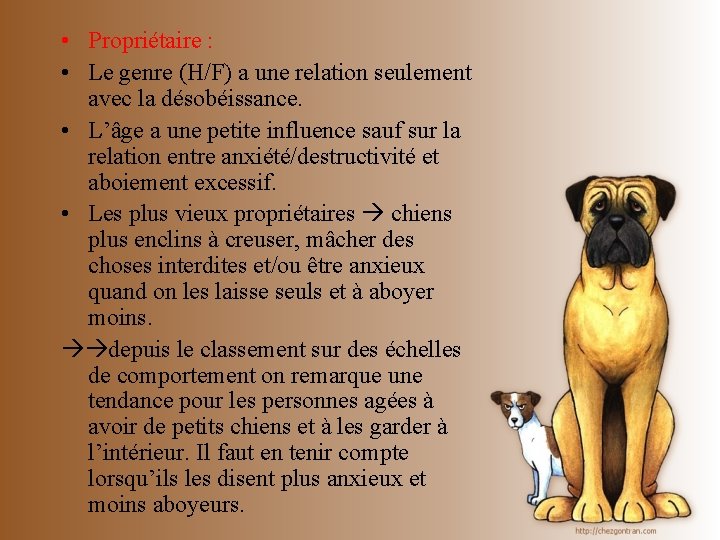  • Propriétaire : • Le genre (H/F) a une relation seulement avec la