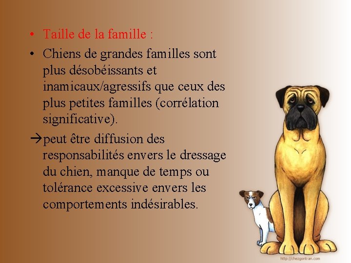  • Taille de la famille : • Chiens de grandes familles sont plus