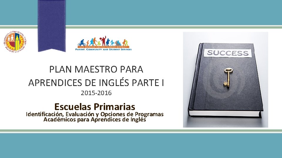 PLAN MAESTRO PARA APRENDICES DE INGLÉS PARTE I 2015 -2016 Escuelas Primarias Identificación, Evaluación