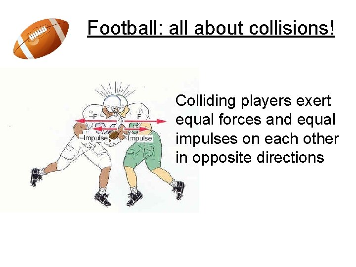 Football: all about collisions! Colliding players exert equal forces and equal impulses on each