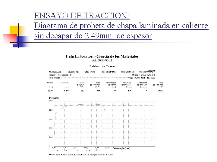 ENSAYO DE TRACCION: Diagrama de probeta de chapa laminada en caliente sin decapar de