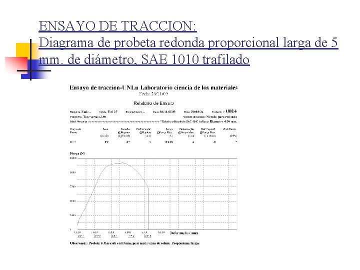 ENSAYO DE TRACCION: Diagrama de probeta redonda proporcional larga de 5 mm. de diámetro,