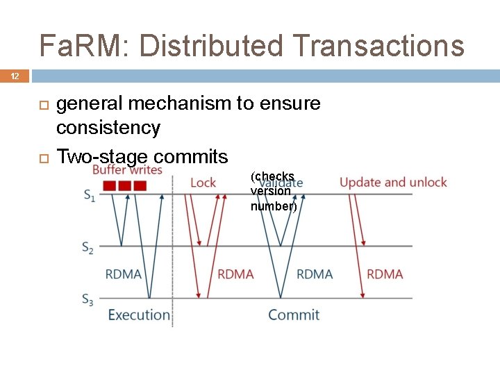 Fa. RM: Distributed Transactions 12 general mechanism to ensure consistency Two-stage commits (checks version