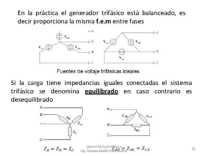 En la práctica el generador trifásico está balanceado, es decir proporciona la misma f.