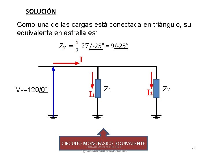 SOLUCIÓN Como una de las cargas está conectada en triángulo, su equivalente en estrella