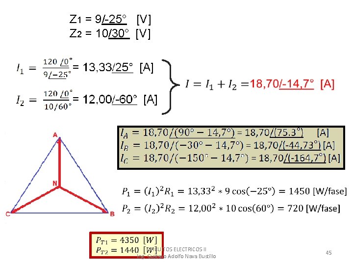 Z 1 = 9/-25° [V] Z 2 = 10/30° [V] CIRCUITOS ELECTRICOS II Ing.