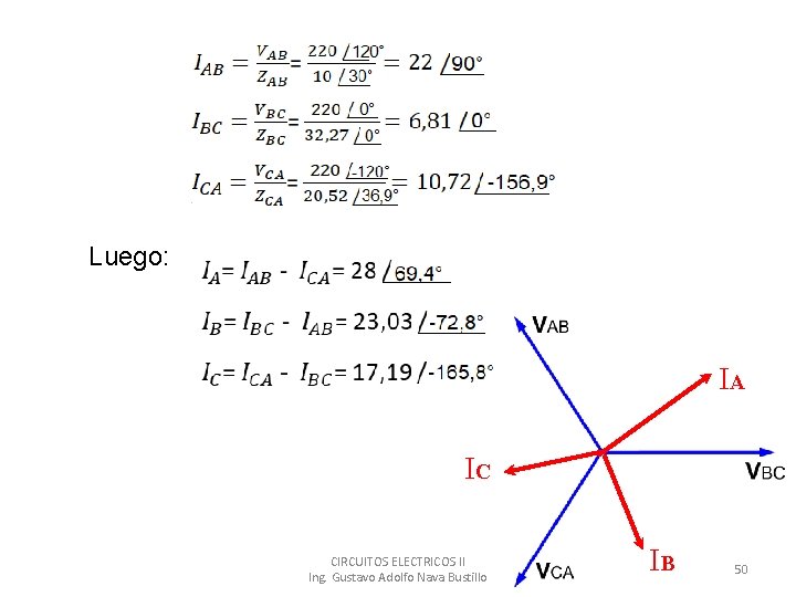 Luego: IA IC CIRCUITOS ELECTRICOS II Ing. Gustavo Adolfo Nava Bustillo IB 50 