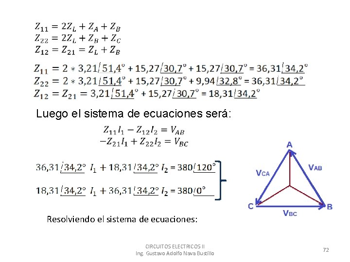 Luego el sistema de ecuaciones será: Resolviendo el sistema de ecuaciones: CIRCUITOS ELECTRICOS II