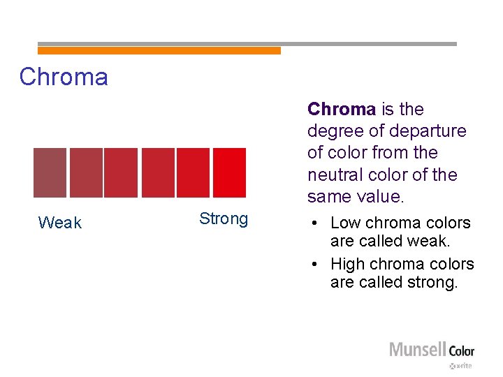 Chroma is the degree of departure of color from the neutral color of the