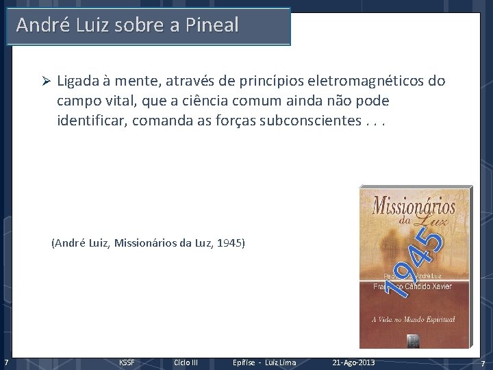 André Luiz sobre a Pineal Ligada à mente, através de princípios eletromagnéticos do campo