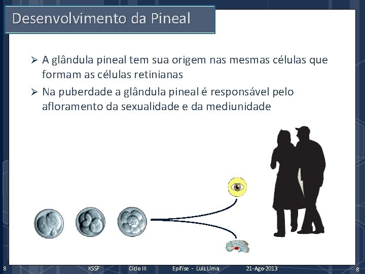 Desenvolvimento da Pineal A glândula pineal tem sua origem nas mesmas células que formam