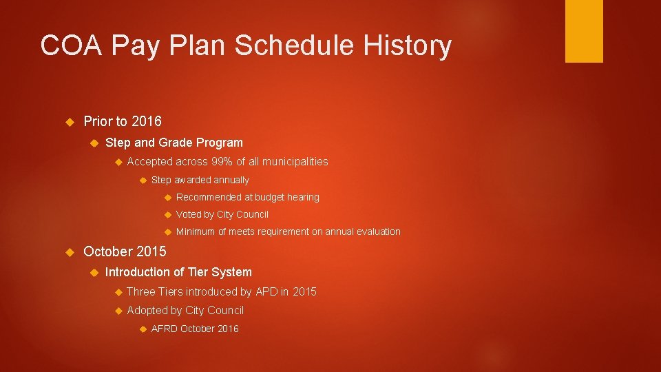 COA Pay Plan Schedule History Prior to 2016 Step and Grade Program Accepted across