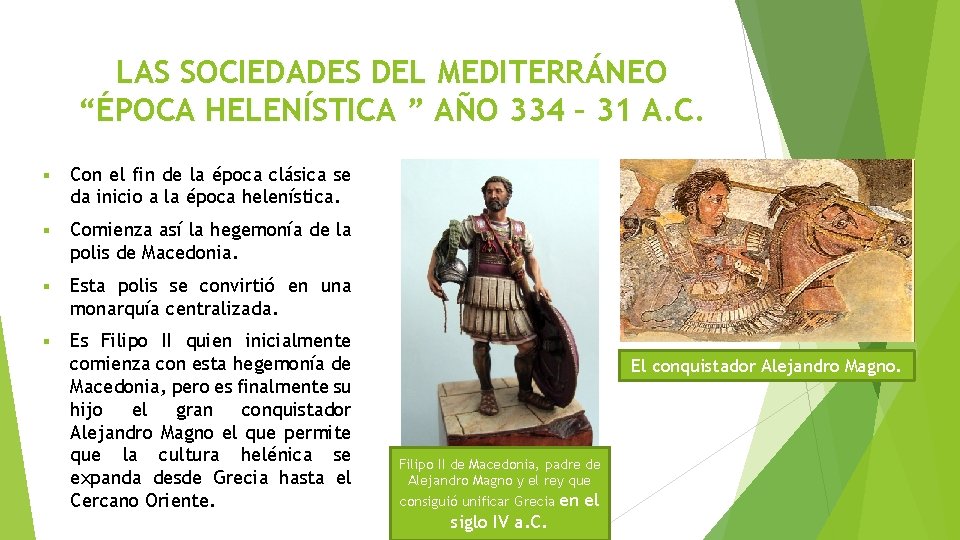 LAS SOCIEDADES DEL MEDITERRÁNEO “ÉPOCA HELENÍSTICA ” AÑO 334 – 31 A. C. §