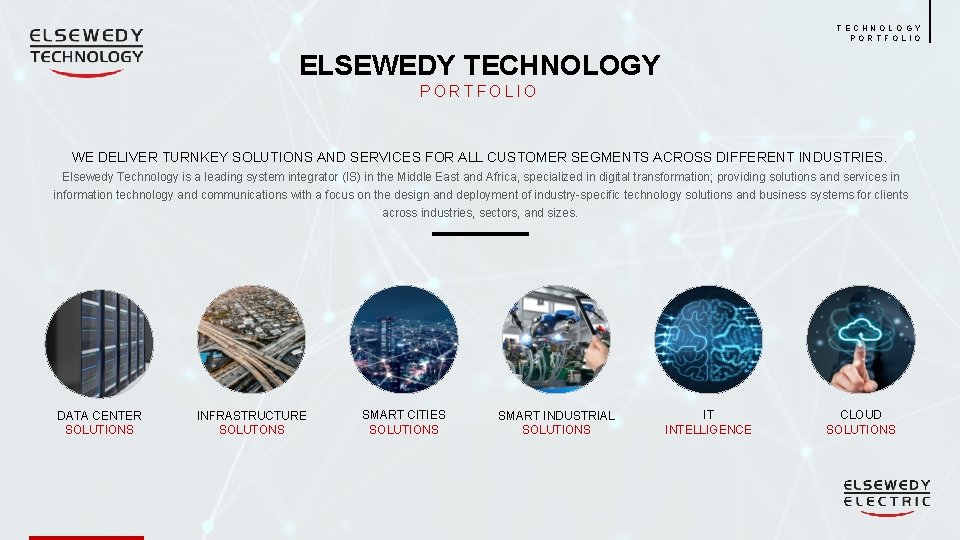TECHNOLOGY PORTFOLIO ELSEWEDY TECHNOLOGY PORTFOLIO WE DELIVER TURNKEY SOLUTIONS AND SERVICES FOR ALL CUSTOMER