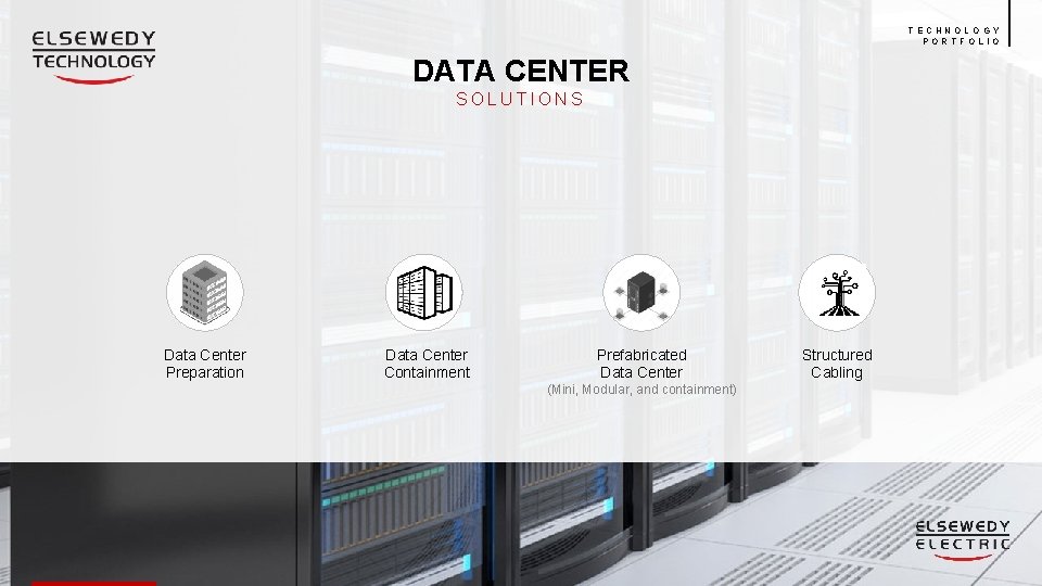 TECHNOLOGY PORTFOLIO DATA CENTER SOLUTIONS Data Center Preparation Data Center Containment Prefabricated Data Center